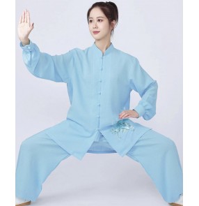 Embroiderd Flowers Tai chi clothing for women female chinese kung fu uniforms Linen cotton linen taichi suit Taijiquan martial arts wushu performance costume spring and autumn
